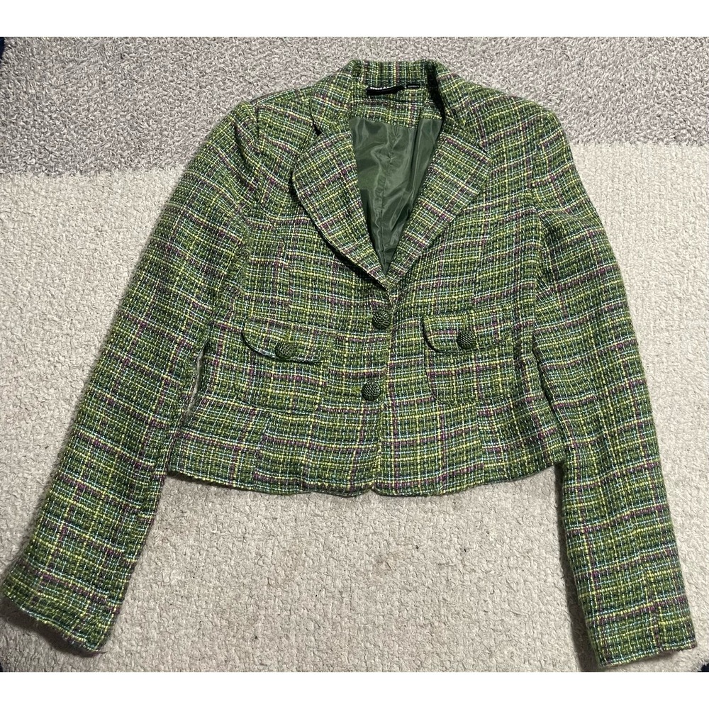 STEVE & BARRYS Tweed Blazer Jr Womens Medium Jacket Boucle Lined Fitted Green